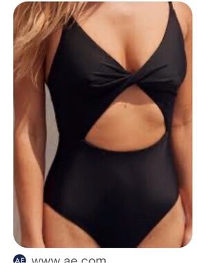 aerie Black Twist-Front One-Piece Swimsuit